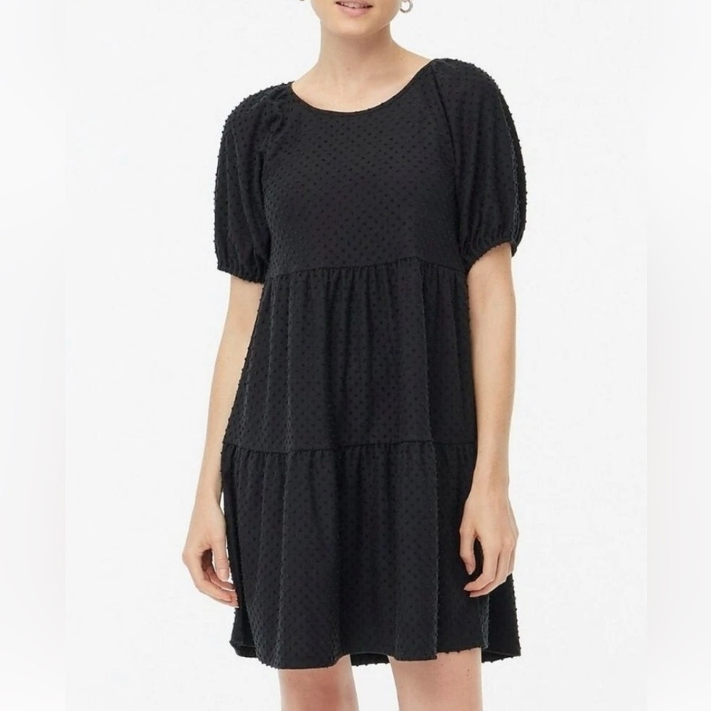 J. Crew Black Tiered Dress Puff Sleeve Swiss Dot Dress/Size Small